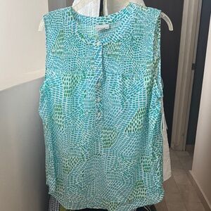 Liz Claiborne Blue and Green Sleeveless Blouse